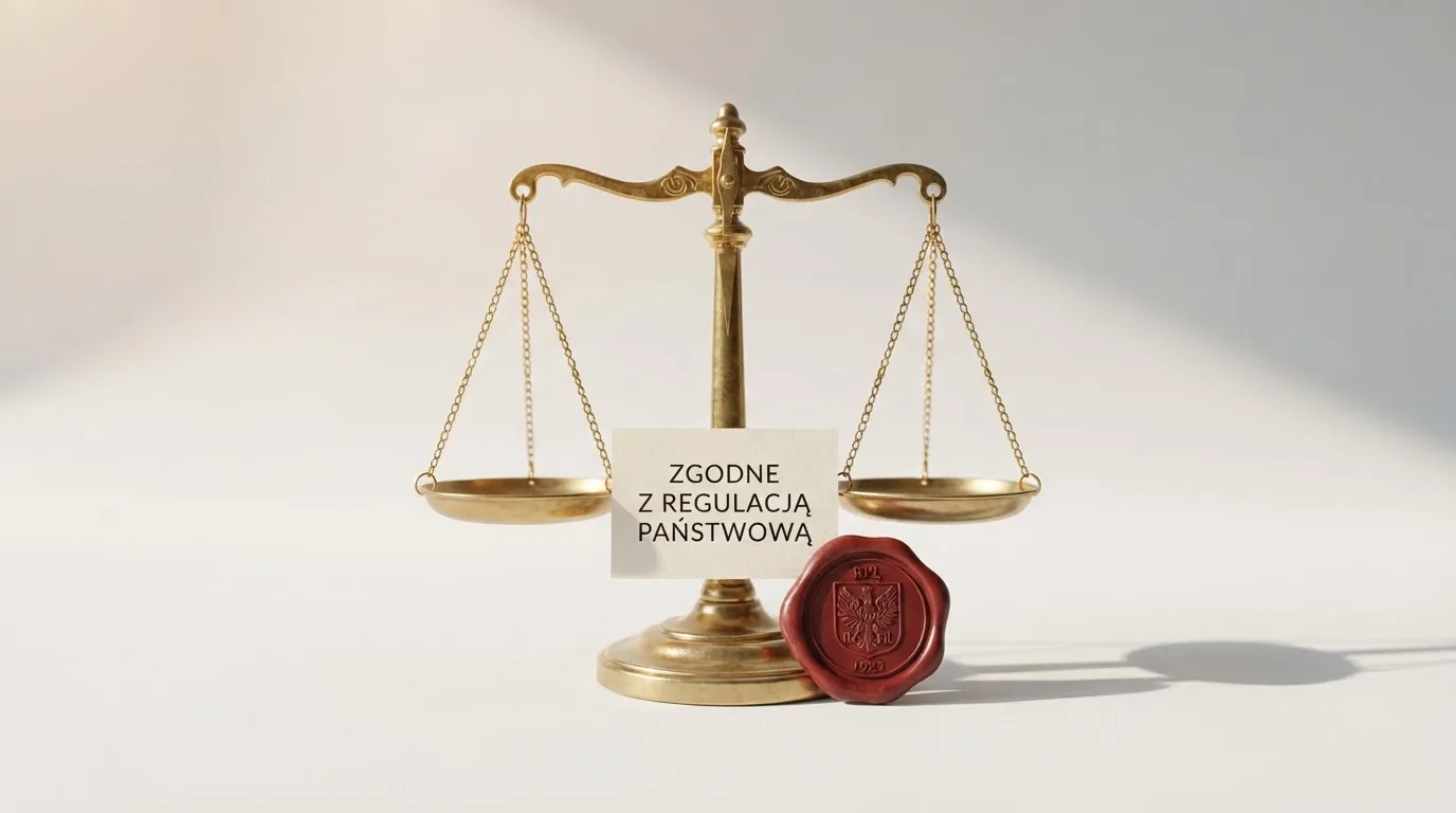 Waga i pieczęć obok napisu o państwowym monopolu na kasyno online