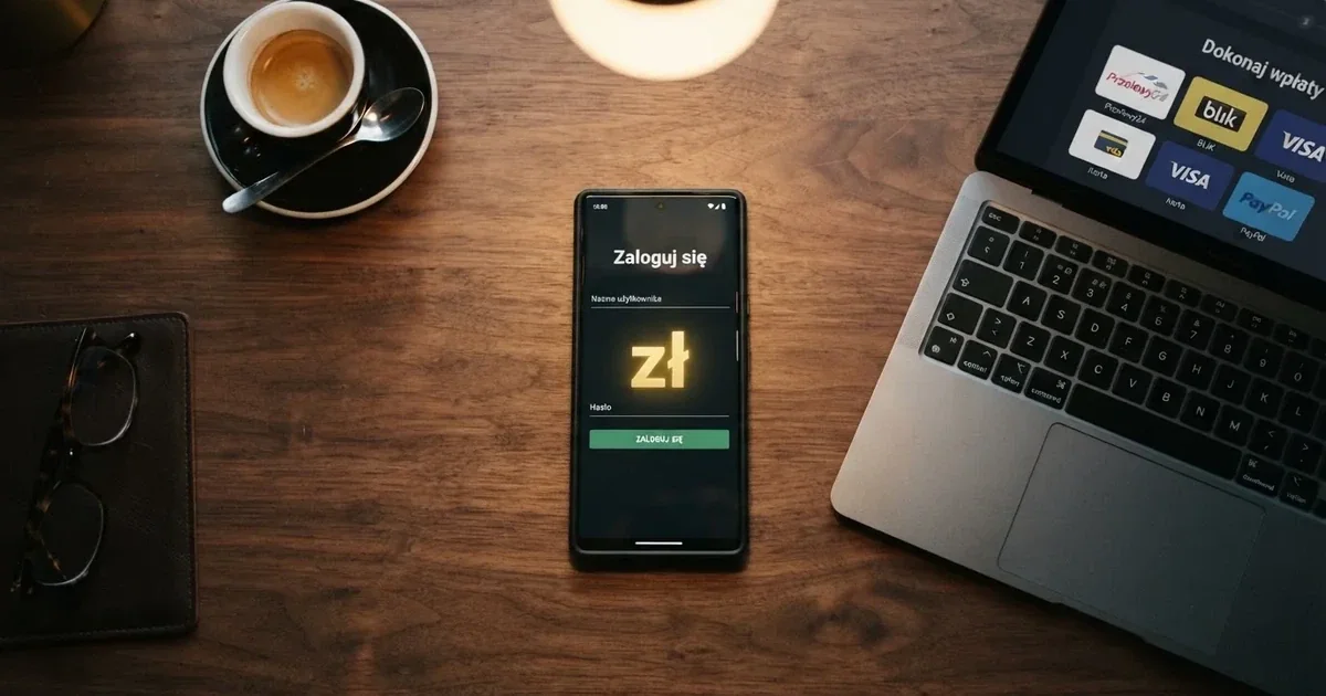 Ekran logowania do elektronicznego portfela płatniczego obok listy metod wpłaty na stronie kasyna online